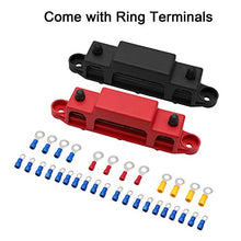 Load image into Gallery viewer, Mofeez Bus Bar -3x1/4”Post,10x#8 Screw Terminal Power Distribution Block with Ring Terminals(Pair - Red &amp; Black)
