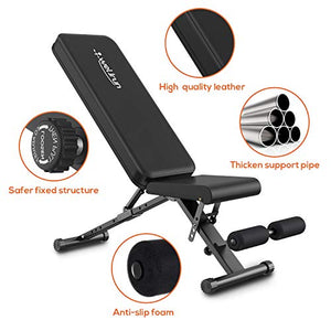 Weight Bench Adjustable Workout Bench Press Foldable Incline/Decline Lifting Exercise Bench Strength Training Benches for Home Gym