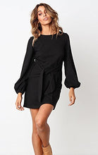 Load image into Gallery viewer, PRETTYGARDEN Women’s Elegant Long Sleeve Short Dress Crewneck Tie Waist Knit Cocktail Dress Black
