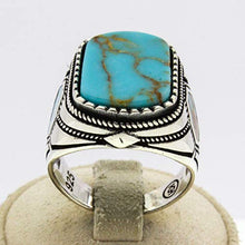 Load image into Gallery viewer, Solid 925 Sterling Silver Rings for Men Turkish Handmade Simulated Turquoise Premium Quality (11.75)
