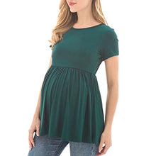 Load image into Gallery viewer, Bearsland Maternity Tops Short Sleeve Scoop Neck Breastfeeding Shirt Pregnancy Clothes，Green&amp;Light Gray&amp;White Flower,M
