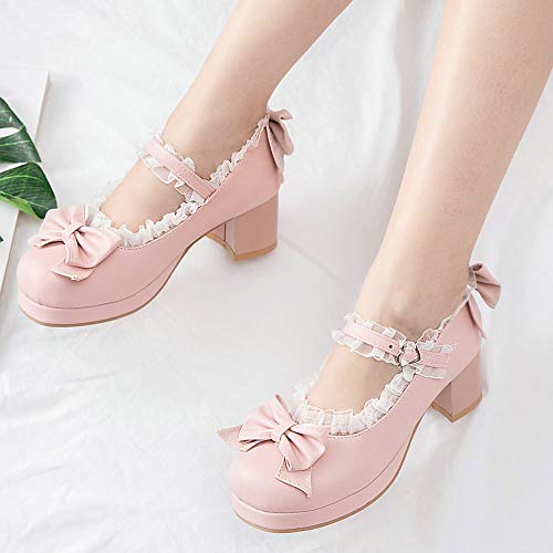 Load image into Gallery viewer, LUXMAX Women Kawaii Shoes Mid Block Heel Mary Jane Rockabilly Pumps with Bow, Size 8.5 M US,Pink