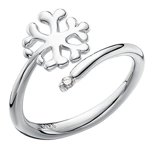 Jewever S925 Sterling Silver Snowflake Open Ring Women Inlaid Cubic Zirconia Adjustable Jewelry