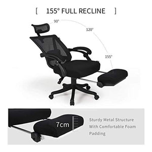 Hbada Reclining Office Desk Chair | Adjustable High Back Ergonomic Computer Mesh Recliner | Home Office Chairs with Footrest and Lumbar Support, Black