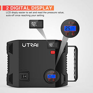 Portable Jump Starter with Air Compressor, UTRAI Jstar5 150 PSI 2000A 24000mAh(8L Gas 7.5L Diesel Engine) 12V Battery Jump Pack with Emergency Light LCD Screen USB QC3.0 for Cars, Trucks, SUV