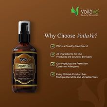 Load image into Gallery viewer, VoilaVe USDA and ECOCERT Pure Organic Moroccan Argan Oil for Skin, Nails &amp; Hair Growth, Anti-Aging Face Moisturizer, Cold Pressed, Hair Moisturizer, Rich in Vitamin E &amp; Carotenes, 4 fl oz
