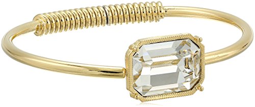 1928 Jewelry Gold-Tone Coil Spring made with Clear Swarovski Crystal Cuff Bracelet