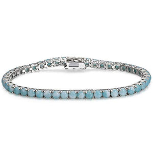 18K White Gold Plated 5.0 Round Gemstone Tennis Bracelet, Fashion Jewelry Gift for Women and Girl -Opal and Larimar (Larimar stone)