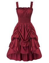 Load image into Gallery viewer, Womens Steampunk Sleeveless Dress Victorian Ruffled High Low Dress Wine L
