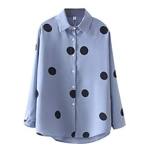 Load image into Gallery viewer, dumanfs Fashion Women Top Long Sleeve Dot Print Shirt Casual Loose Top Lapel Blouse Blue
