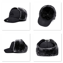 Load image into Gallery viewer, 3 in 1 Thermal Fur Lined Trapper Hat with Ear Flap for Men, Full Face Neck Warmer All-Around Windproof Warm Insulated Winter Baseball Cap Cycling Snow Ski Snowboard Bomber Hat,Black
