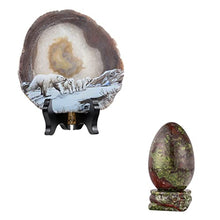 Load image into Gallery viewer, mookaitedecor Bundle - 2 Items: Dragon Blood Jasper Crystal Egg with Stone Stand &amp; Natural Agate Slice Art Print Polar Bear Table Display with Wooden Stand for Home Decor
