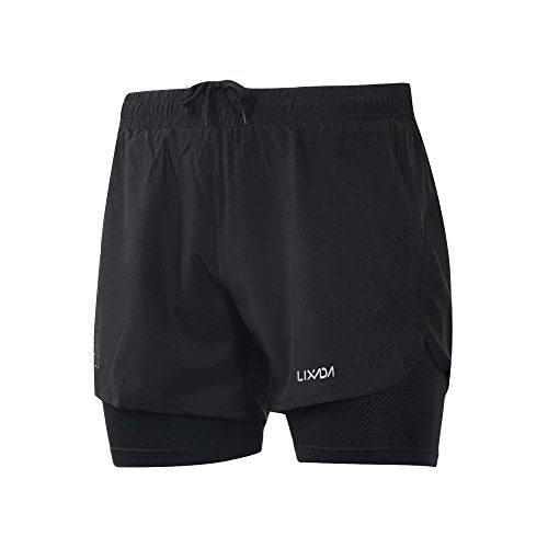 Lixada Men's 2-in-1 Running Shorts Quick Drying Breathable Active Training Exercise Jogging Cycling Shorts Blue