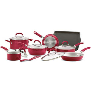 Rachael Ray Create Delicious Nonstick Cookware Pots and Pans Set, 13 Piece, Red Shimmer