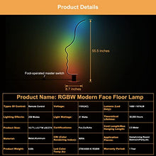 Load image into Gallery viewer, RGBW Modern Face Floor Lamp for Bedroom Living Room, 55.5 inches High Unique Standing Reading Floor Lamp, Dimmable Black Led Floor Lamp with Remote, Cool Ambient Lighting Changing Curved Floor Lamp

