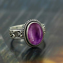 Load image into Gallery viewer, Amethyst Ring Size 8 925 Silver Overlay Vintage Style Handmade Solitaire Ring
