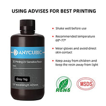 Load image into Gallery viewer, ANYCUBIC 3D Printer Resin, 405nm High Precision Fast Curing UV Photopolymer Resin for LCD 3D Printing, Grey 1kg

