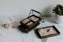 Load image into Gallery viewer, Umbra 1004037-048 Terrace Jewelry Tray – Three-Tier Jewelry Tray With Three Sliding Linen Lined Wood Trays With Metal Frame and Handle, Easy Storage and Access, Black/Walnut Finish
