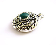Load image into Gallery viewer, Handmade Tibetan Ethnic Tribal Gypsy Authentic Turquoise Gemstone Pendant for Woman &amp; Men 925 Oxidized Silver Plated Round Fashion Fish Engraving Boho Amulet Pendant Jewelry

