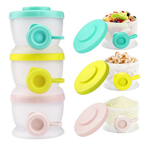Zooawa Baby Formula Dispenser, Non-Spill Stackable Milk Powder Formula Container and Snack Storage for Travel, BPA Free, 3 Compartment, Light Color