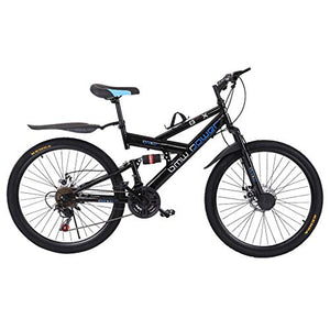 Adult Mountain Bikes 26 Inch Mountain Trail Bike High Carbon Steel Full Suspension MTB Speed Bicycles 6 Spoke 21 Speed Gears Dual Disc Brakes Outdoor Mountain Bicycle - US Stock