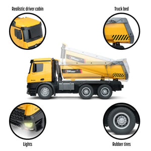 Top Race Remote Control Construction Dump Truck, RC Dump Truck Toy, Construction Toys Vehicle, RC Truck Toys, Heavy Duty Metal and Plastic Construction Truck 1:14 Scale, 7 LBS Load Capacity TR-212