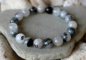 Manifestation Bracelet- Handmade Natural Black Rutile Bracelet - Natural Stone Yoga Bracelet - Gemstone Beaded Stretch Bracelet 8mm - Stone Bracelet