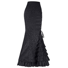 Load image into Gallery viewer, Women Punk Style Retro Mermaid Skirt Vintage Long Bodycon Ruffle Fishtail Skirt Black
