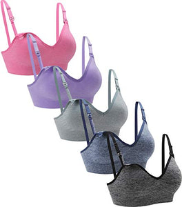 Suekaphin Nursing Bra 5pack Wireless Deep V Neck Maternity Nursing Bra Bralette Sleeping Breastfeeding with Extra Extenders,Medium,Melange-A