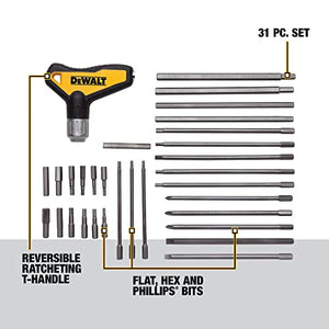 DEWALT Hex Key Wrench Set, Ratcheting. T-Handle Set, 31-Piece (DWHT70265)