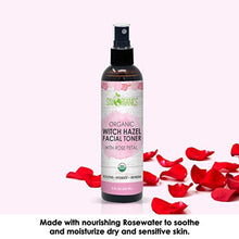 Load image into Gallery viewer, Organic Rosewater Witch Hazel Toner I 8 oz I Soothing Rose Toner, Witch Hazel Face Mist with Rosewater, For Dry and Sensitive Skin, Cruelty-Free and Vegan Facial Toner (Rosewater)

