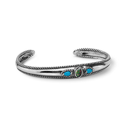 Carolyn Pollack Sterling Silver Sleeping Beauty Turquoise and Opal Triplet Cuff Bracelet Size Small