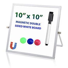 Load image into Gallery viewer, Small Dry Erase White Board 10 x 10 inch, Magnetic Double Sided Portable Mini Whiteboard Easel with Black Marker and 3 Magnets, Reversible Desktop to Do List Notepad for Office Home School
