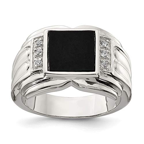 925 Sterling Silver Mens Cubic Zirconia Cz Black Onyx Band Ring Size 9.00 Man Fine Jewelry For Dad Mens Gifts For Him