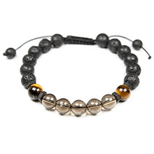 Load image into Gallery viewer, Natural Smoky quartz bracelet with Tiger eye and Lava, Essential Oil diffuser Bracelet, for Men &amp; Women, stress and negative emotions relief, Natural Quartz Crystal, Protection Bracelet
