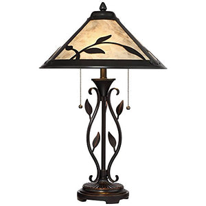 Feuille Rustic Table Lamp Metal Openwork Leaf Accents Mica Shade for Living Room Family Bedroom Bedside Nightstand - Franklin Iron Works