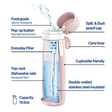 Load image into Gallery viewer, Philips Water GoZero Everyday Insulated Stainless Steel Water Bottle with Philips Everyday Tap Water Filter BPA Free, Transform Tap Water into Healthy Tastier Water Keep Drink Hot/Cold, 18.6 oz, Pink
