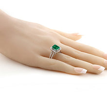 Load image into Gallery viewer, Gem Stone King 925 Sterling Silver Green Simulated Emerald Women&#39;s Wedding Engagement Ring (2.78 Ct Emerald Cut (Size 9)
