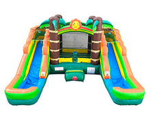 Load image into Gallery viewer, Crossover Tropical Inflatable Bounce House Double Slide 16.5 x 15 x 11 Foot - Big Inflatable Water Slide Bouncer House Combo for Kids - Outdoor Party Bounce House with Blower, Stakes, &amp; Storage Bag
