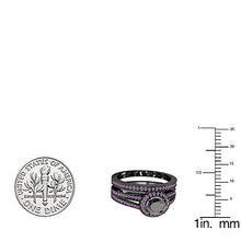 Load image into Gallery viewer, Dazzlingrock Collection Black Rhodium Plated 10K Round Amethyst &amp; Black Diamond Halo Engagement Ring Set, White Gold, Size 5

