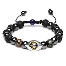 Load image into Gallery viewer, Karseer Vintage Silver and 18K Gold Plated Hamsa Evil Eye Stress Relief Reiki Healing Bracelet Non Magnetic Natural Hematite Anti Anxiety Calming Bracelet Lava Rock Oil Diffuser Aromatherapy Bracelet
