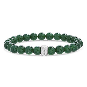 Steve Madden Oxidized Stainless Steel Green Beaded Stretch Bracelet For Men (Green)