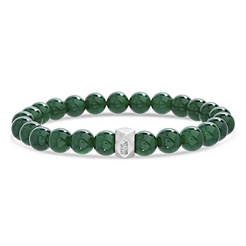 Steve Madden Oxidized Stainless Steel Green Beaded Stretch Bracelet For Men (Green)