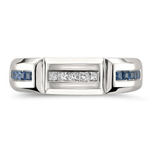 Load image into Gallery viewer, La4ve Diamonds 14k White Gold Princess-Cut Diamond &amp; Blue Sapphire Men's Wedding Band Ring (5/8 cttw, I-J, SI2-I1), Size 9.5
