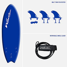 Load image into Gallery viewer, Wavestorm -Soft Top Foam 5&#39;6&quot; Surfboard/Fish Swallow Tail Surfboard for Beginners and All Surfing Levels Youth Complete Set Includes Leash and Multiple Fins, Blue (AZ21-WSSF560-BLU-1PK)
