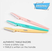 Load image into Gallery viewer, Dorco Tinkle Eyebrow Razor, Hair Trimmer Shaper Shaver and Tough Up Tool, Facial Razor with Safety Cover, 12 Razors | Dermaplaning Razor Tools | Skincare Party Favors
