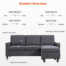 Load image into Gallery viewer, JY QAQA Convertible Sectional Sofa Couch with 3-Seat Sofa, L-Shaped Ottoman Couch with Modern Linen Fabric for Small Living Room, Apartment and Small Space (Dark Grey)
