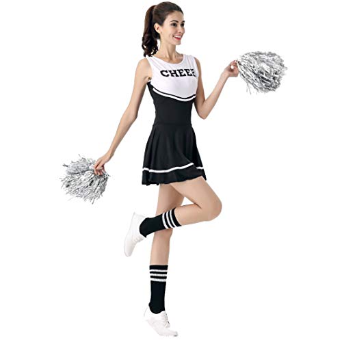 Load image into Gallery viewer, ThreeH Cheerleader Costume Fancy Dress Women's Musical Uniform Cheerleading Outfit One Size NO Pom-Pom,Black
