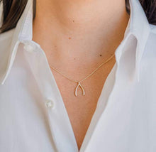 Load image into Gallery viewer, 14k solid yellow gold wishbone necklace, Zoe Lev jewelry
