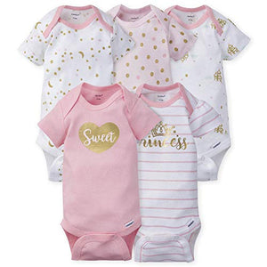 GERBER Baby Girls 5-Pack Variety Onesies Bodysuits, Princess Arrival, 6-9 Months